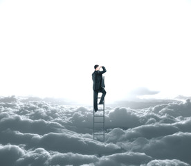 Businessman looking to cloud