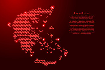 Greece map from 3D red cubes isometric abstract concept, square pattern, angular geometric shape, for banner, poster. Vector illustration.