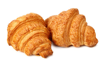 two fresh croissants isolated on white background