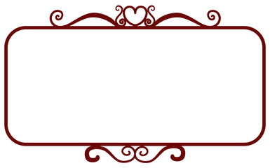 Dark red square vintage frames, design elements. Sketch hand drawn. Decorative border with heart for valentine. Vector illustration isolated background