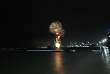 Firework celebration along the beach 