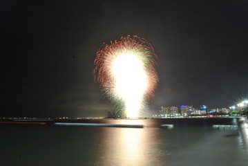 Firework celebration along the beach 