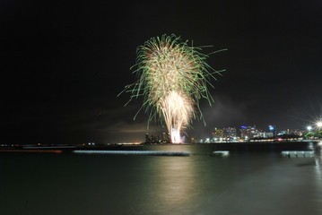 Firework celebration along the beach 