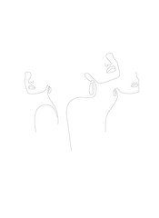 abstract vector illustration portrait of three women. minimalistic portrait. continuous line