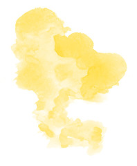 Background for design. Yellow watercolor stain on white paper.