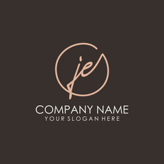 JE initials signature logo. Handwritten vector logo template connected to a circle. Hand drawn Calligraphy lettering Vector illustration.