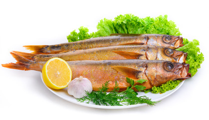 Hot smoked herring on plate
