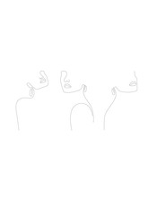 abstract vector illustration portrait of three women. minimalistic portrait. continuous line