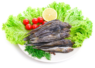 Dried gobies on a white background