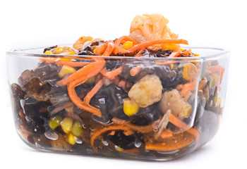 Marinated vegetables in a glass box