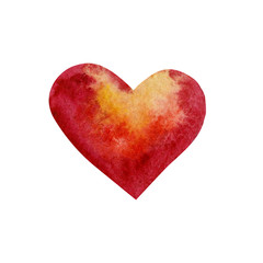 Watercolor hand drawn red heart isolated on white background for text design, label, valentines day. Abstract aquarelle wet brush paint lovely element for card, print, icon.