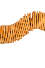 A stack of round crackers isolated on white background.
