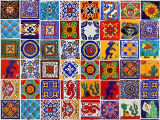 Mexican ceramic tile. Multicolored bright colorful background. - 308398721