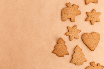 background with ginger different biscuits on craft paper