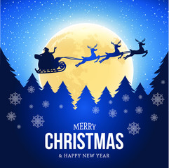 Naklejka premium Elegant christmas background with santa clause and moon. Night christmas design