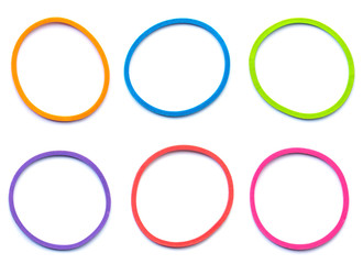 Elastic band rubber, multicolor rubber bands isolated on on white background, Colored elastic rubber bands
