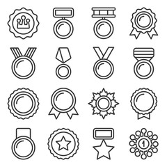 Medal, Trophy and Awards Icons Set. Line Style Vector