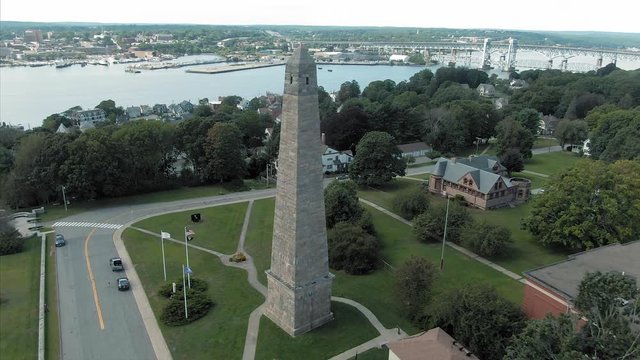 Aerial: Memorial at Fort Griswold Battlefield State Park, Groton, Connecticut, USA