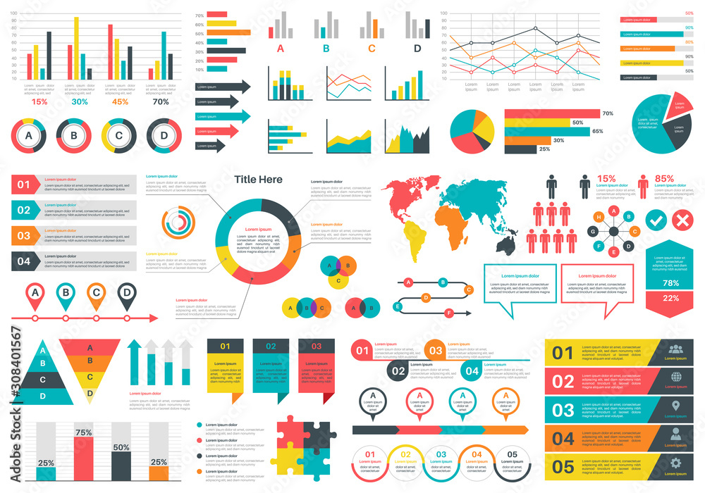 Wall mural infographics charts. financial analysis data graphs and diagram, marketing statistic workflow modern