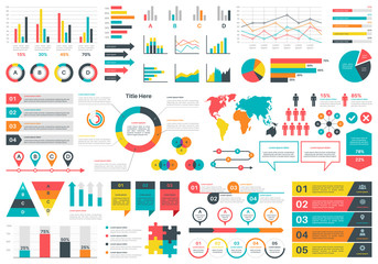 Infographics charts. Financial analysis data graphs and diagram, marketing statistic workflow modern business presentation elements vector set - obrazy, fototapety, plakaty