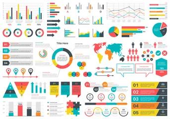 Foto op Plexiglas Infographics charts. Financial analysis data graphs and diagram, marketing statistic workflow modern business presentation elements vector set © YummyBuum