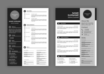Cv templates. Professional resume letterhead, cover letter business layout job applications, personal description profile vector set - obrazy, fototapety, plakaty