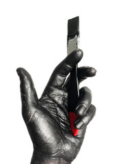 Black color acrylic painted hand of an artist man