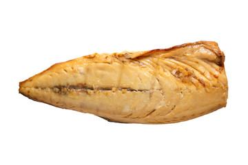 Grilled saba fish with soy sauce isolated on white background