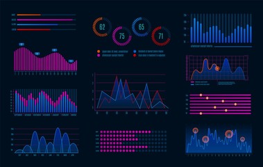 Hud infographics. Futuristic infographic diagram for interface, digital screen with hologram optional graphic and workflow charts vector set