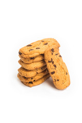 Chocolate chip cookies isolated on white background.