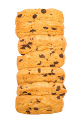 Chocolate chip cookies isolated on white background.