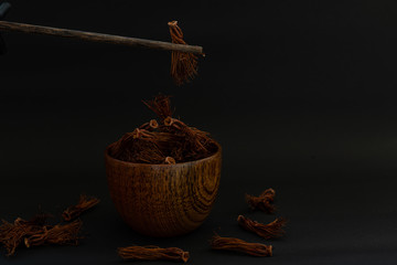 Dry Bombax ceiba isolate on black background.