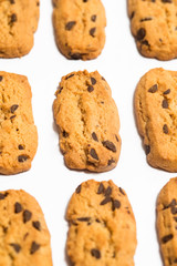 Chocolate chip cookies isolated on white background.