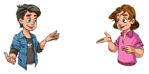 Young boy and girl are talking.