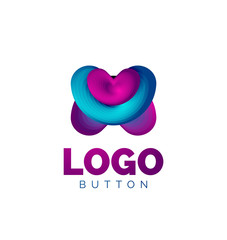 Abstract round shape logo template. Minimal geometrical design, 3d geometric bold symbol in relief style with color blend steps effect. Vector Illustration