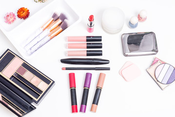 Set of different cosmetics in drawer box