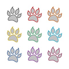 Paw print color icon set isolated on white background