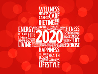 2020 health and sport goals word cloud, concept background