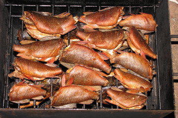 Fishing on the river, Smoking caught fish.