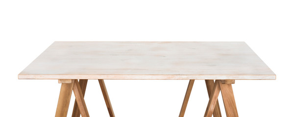 Handmade wooden table surface isolated on white for product display