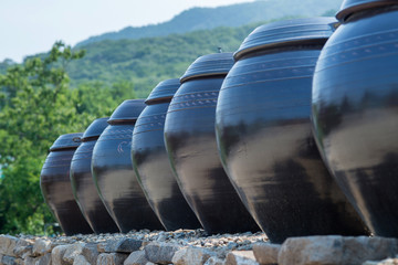 korea traditional platform for crocks of sauces and condiments
