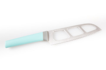 single blue metal knife cut out on isolated white background