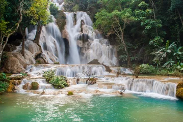 Fotobehang Beautiful waterfall in the green deep forest © ninutt