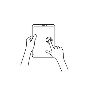 hands holding tablet, touching screen clip art preview