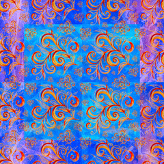 Abstract vintage seamless pattern with floral elements. Hand drawing in oriental style