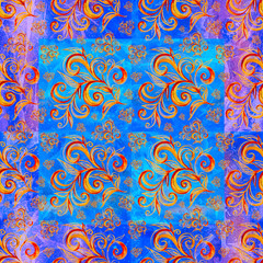 Abstract vintage seamless pattern with floral elements. Hand drawing in oriental style