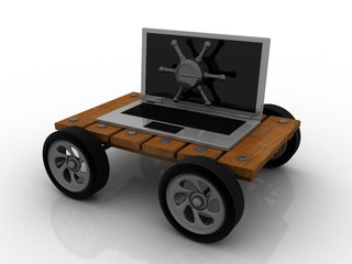 3d illustration Safety concept: Closed Padlock with laptop on digital background