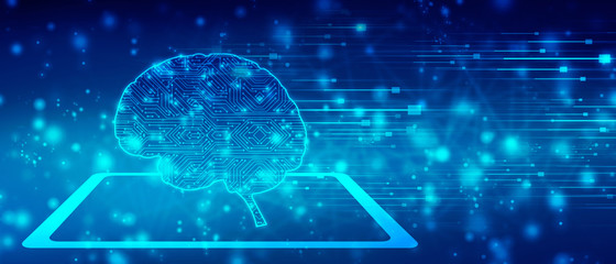 Fototapeta premium 2d illustration Concept of thinking, background with brain, Abstract Artificial intelligence. Technology web background