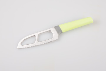 knife green Japanese for sushi meats on white background