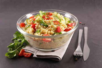 vegetable salad with tomato, cucumber and pasta